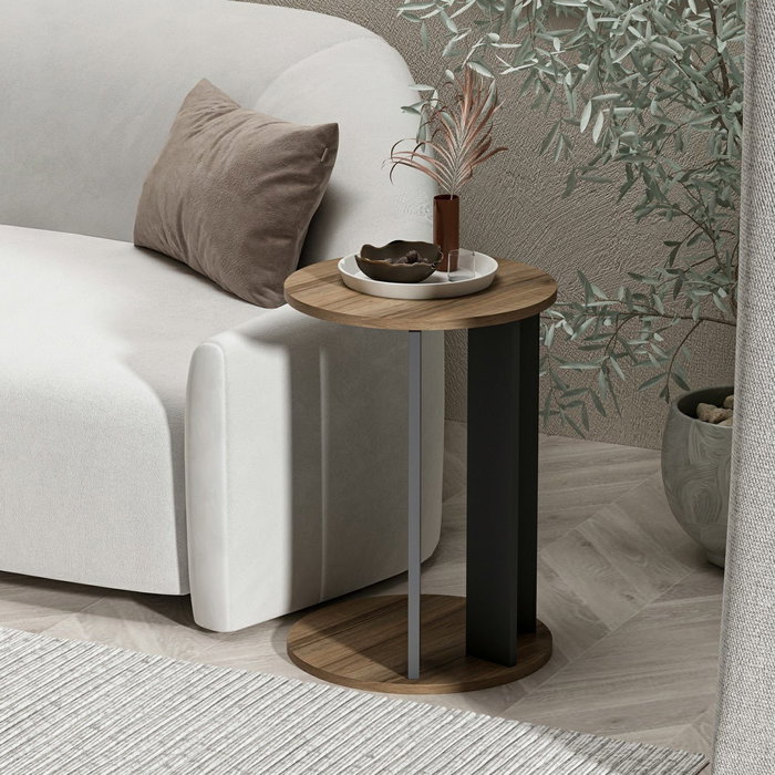 Hanah Home Ema Mesa Auxiliar Nogal, Antracita 34x64x34 cm